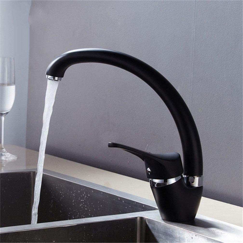 Black Kitchen Filter Sink Faucet Mixer Cold and Hot Single Handle 360 Swivel Spout Water Tap with Aerator Deck Mounted