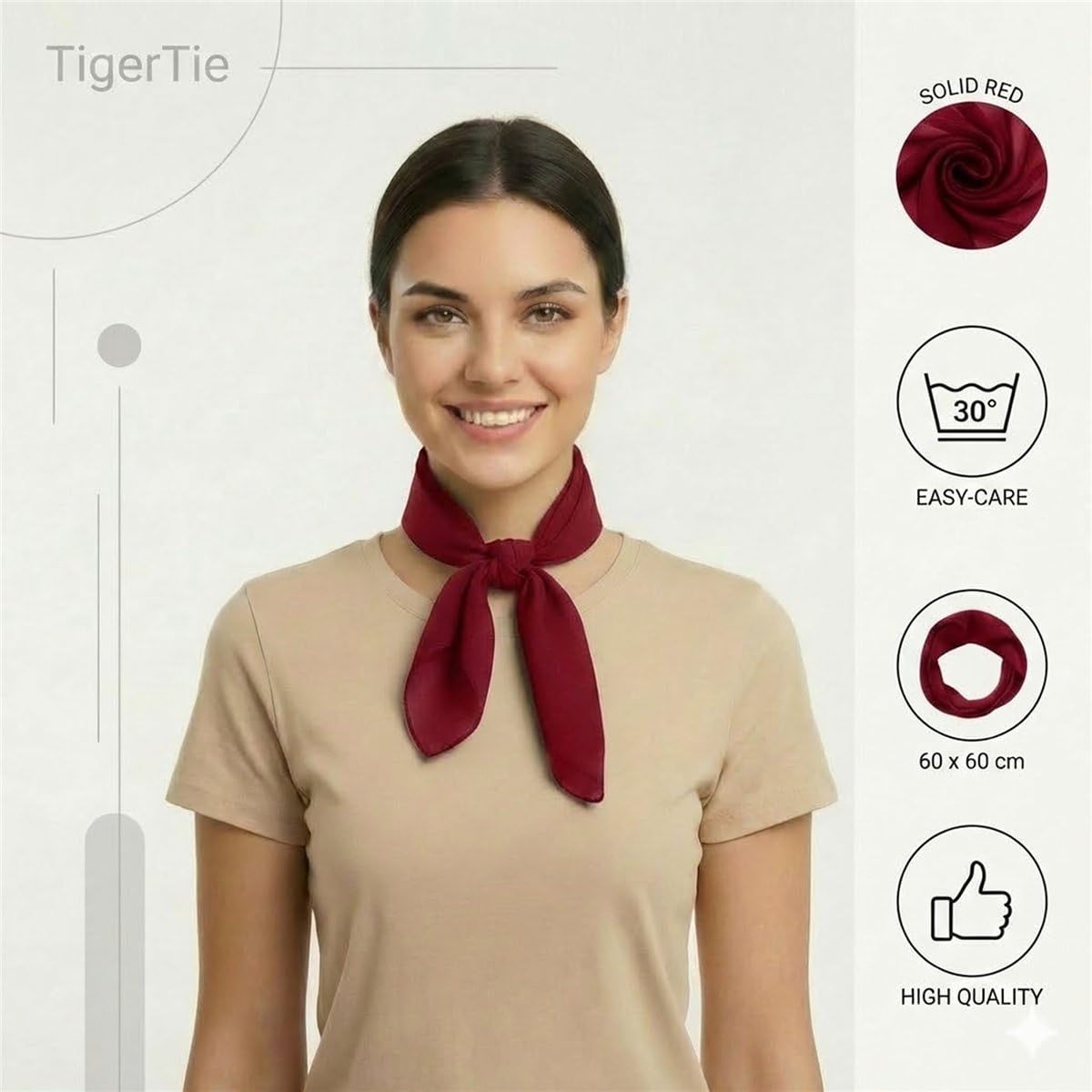 TigerTie damska chusta na szyję w jednym kolorze uniwersalna - Szalik, rozmiar chusty 60 x 60 cm - 100% bawełna