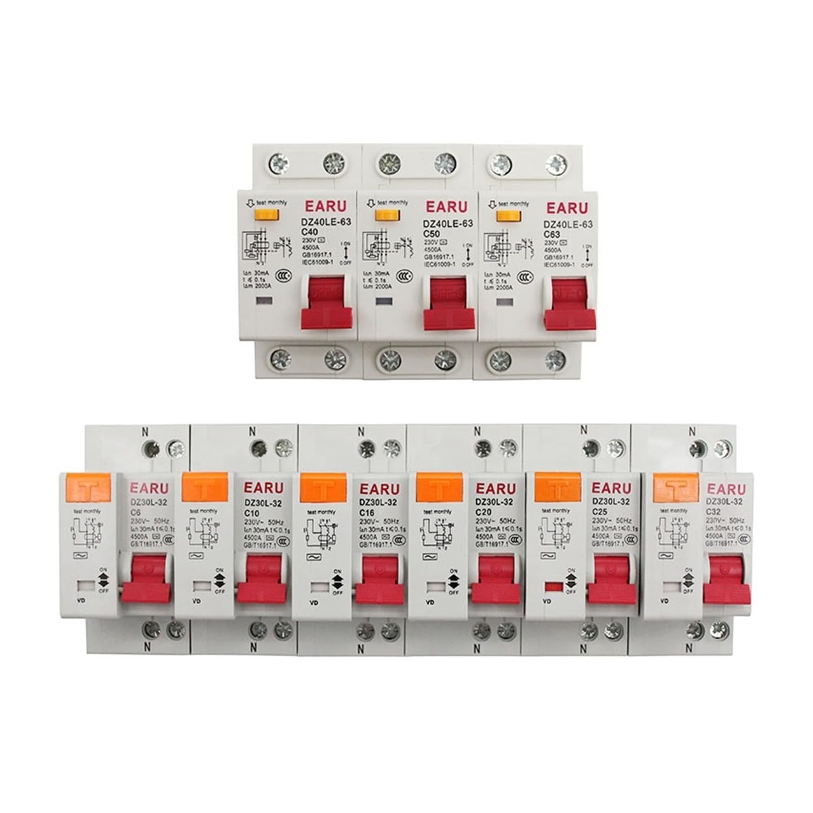 Disjoncteur RCBO 1P+N 230V 6A avec protection fuites et court-circuit EPNL
