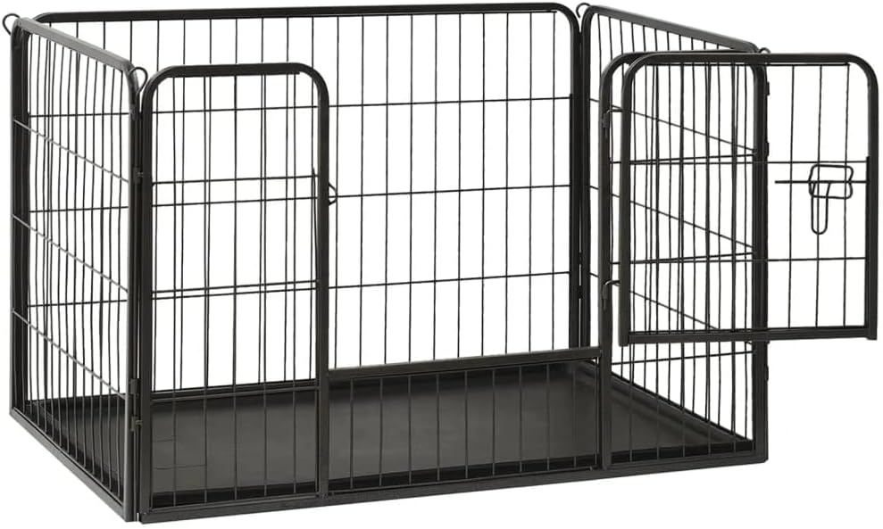 vidaXL Puppy Playpen Exercise Folding Enclosure Run Cage Wire Fence Pet Kennel Supply Indoor Outdoor Home Garden 36"x23.2"x24" Black Steel