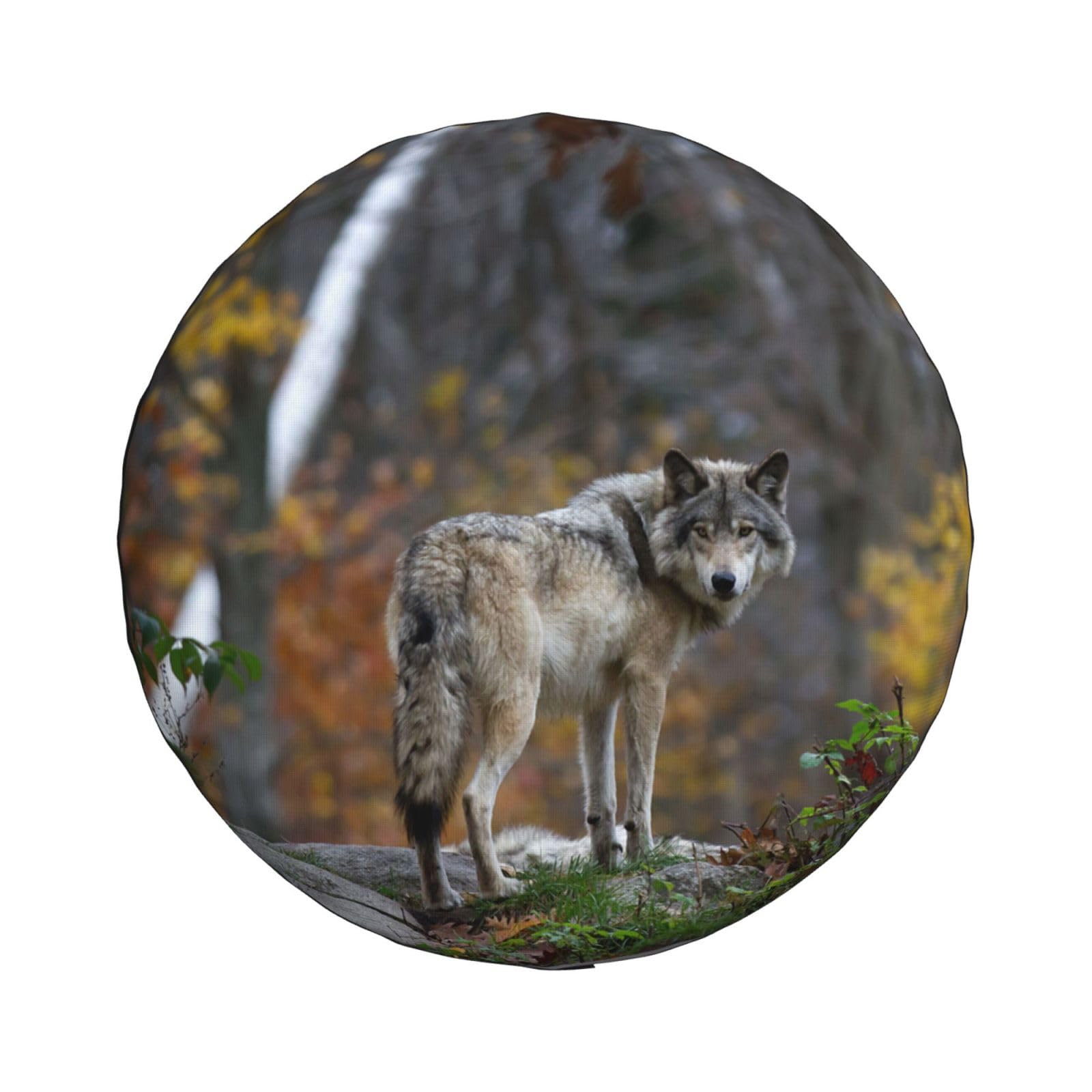 Universal Replacement Spare Wheel Cover, Lonely Wild Grey Wolf Waterproof Spare Tyre Cover Dustproof Tyre For Trailer, Rv, Suv, Off-Road Car Wheel 16 Inch