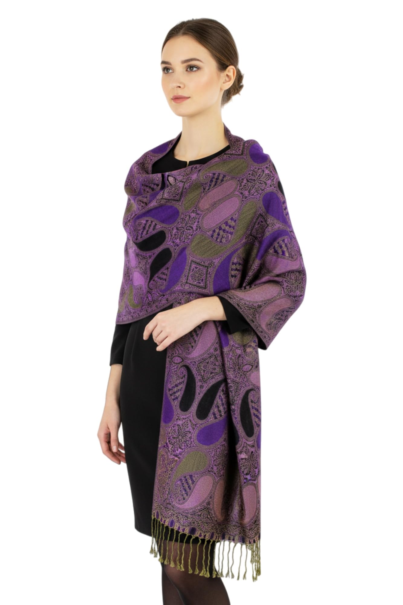 PASKMLNA Paisley Pattern Tow Layered Woven Pashmina Shawl Scarf Wrap Stole