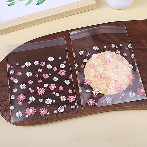 Miniatura 7 de 100 bolsas de galletas de margaritas blancas y rosadas, bolsas de dulces autosellantes para golosinas, galletas, postres, bonitas bolsas de celofán