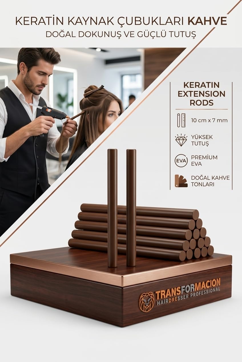 Transformacion Professional Saç Kaynak Keratin Çubuğu, 12 Adet KAHVE Güçlü Yapıştırıcı Keratin Kaynak Çubukları 720352