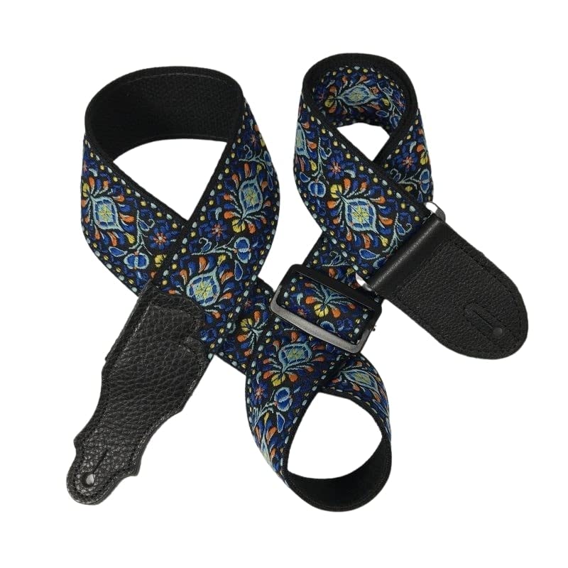 Franklin Strap Sangle de guitare folk rétro 5,1 cm 2 » wide orange/bleu - Les Beatles, Paul McCartney, John Lennon, RIngo Starr, George Harrison Franklin Strap Sangle de guitare folk rétro 5,1 cm 2'' wide orange/bleu