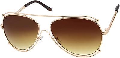 Fashion Culture Mod Dual Wire Frame Aviator Sunglasses (Gold/Brown)