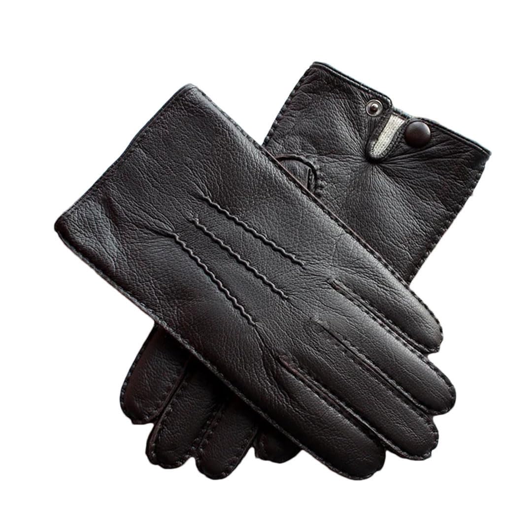 Damen Handgenähte Touchscreen Leder Hirschleder Handschuhe Wolle Strickfutter Wellpappe Fahrhandschuhe Braun Touchscreen 9
