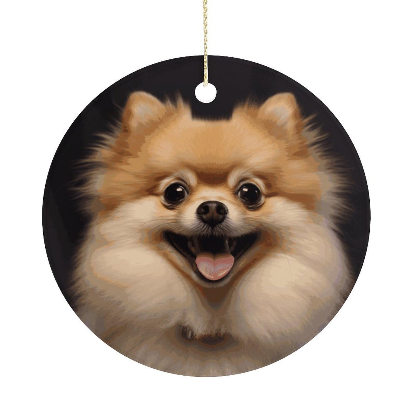 Happy Short-haired Pomeranian Christmas Ornaments Colorful Round Ceramic Ornament Christmas Hanging Decor Christmas Tree Decorations Xmas Keepsake for Women Men Xmas Holiday Party