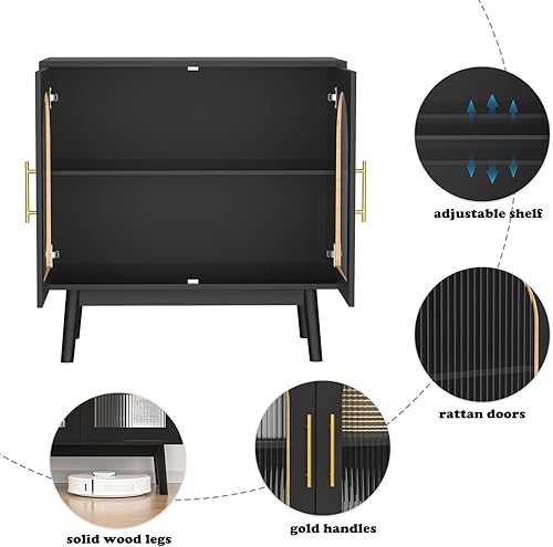 Miniatura 6 de SINROM Aparador de buffet, armario de almacenamiento de cocina Accent con puertas de cristal, moderna mesa consola soporte de TV con estantes