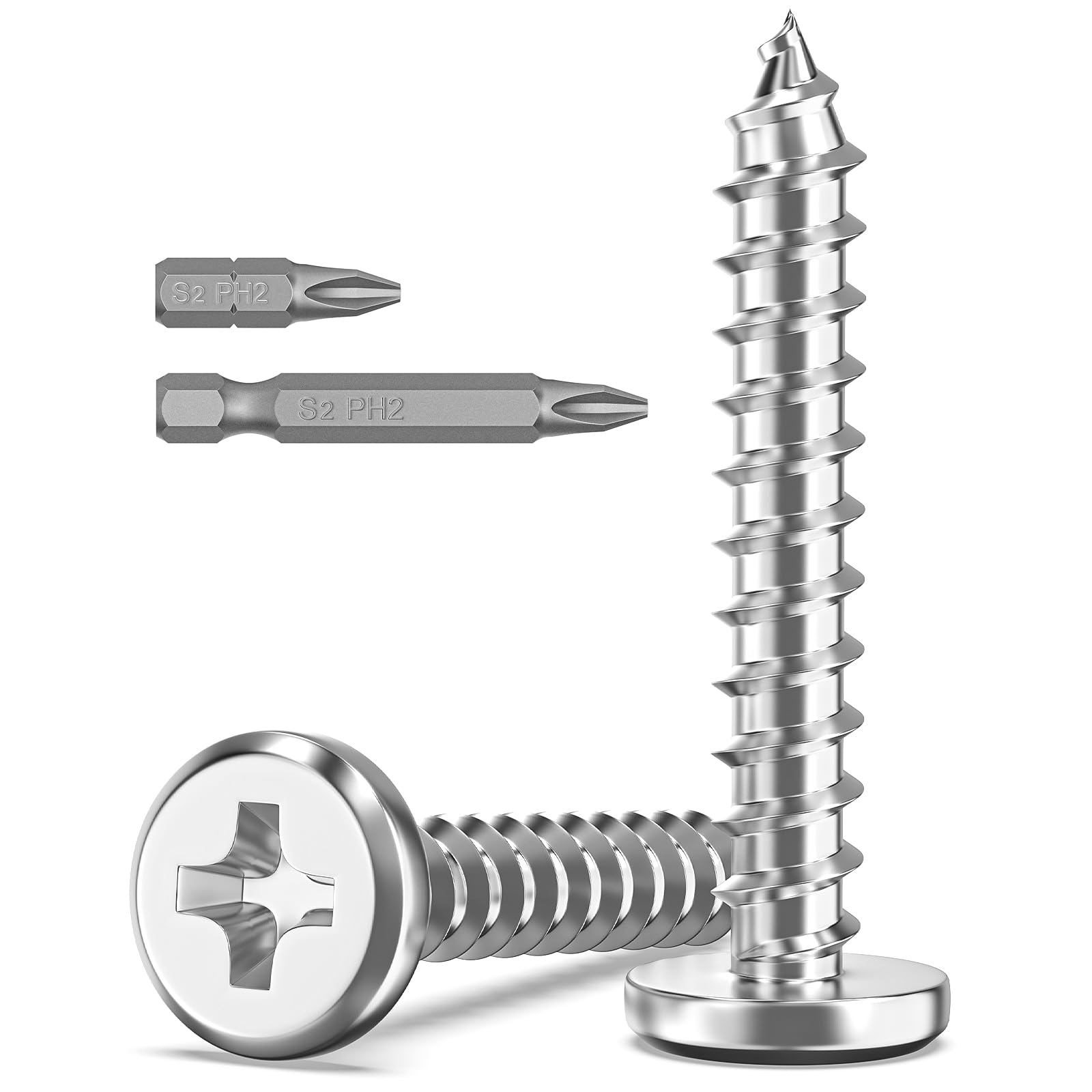 Valorada 20Pcs M4 Screws for Wood, M4 x 25mm Flat Head Self Tapping Screws, 304 Stainless Steel, Phillips Drive with 2Pcs Bits