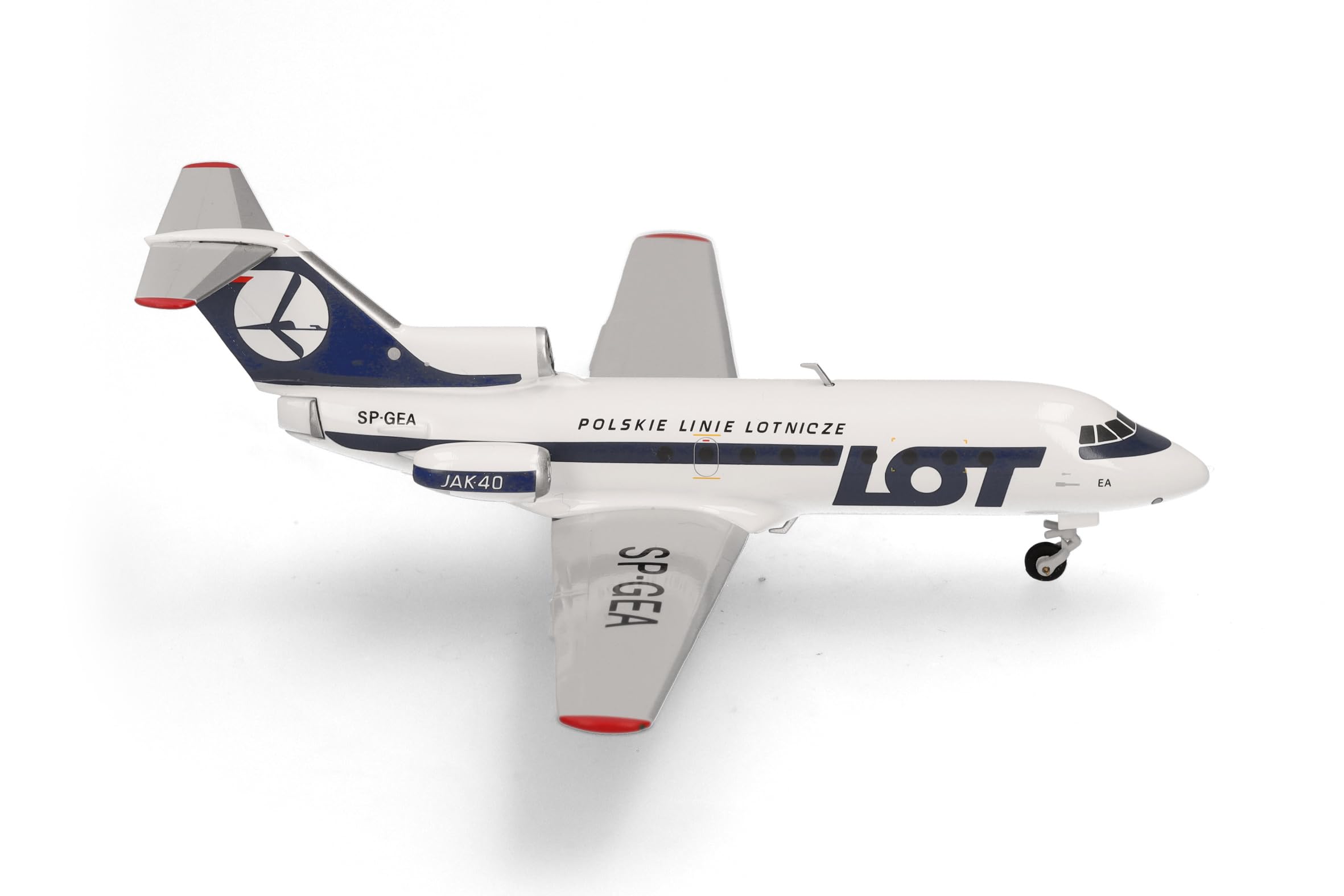 herpa Modellino aereo LOT Polish Airlines Yakovlev Yak-40, miniatura in scala 1:200, pezzo da collezione, modello senza supporto, metallo