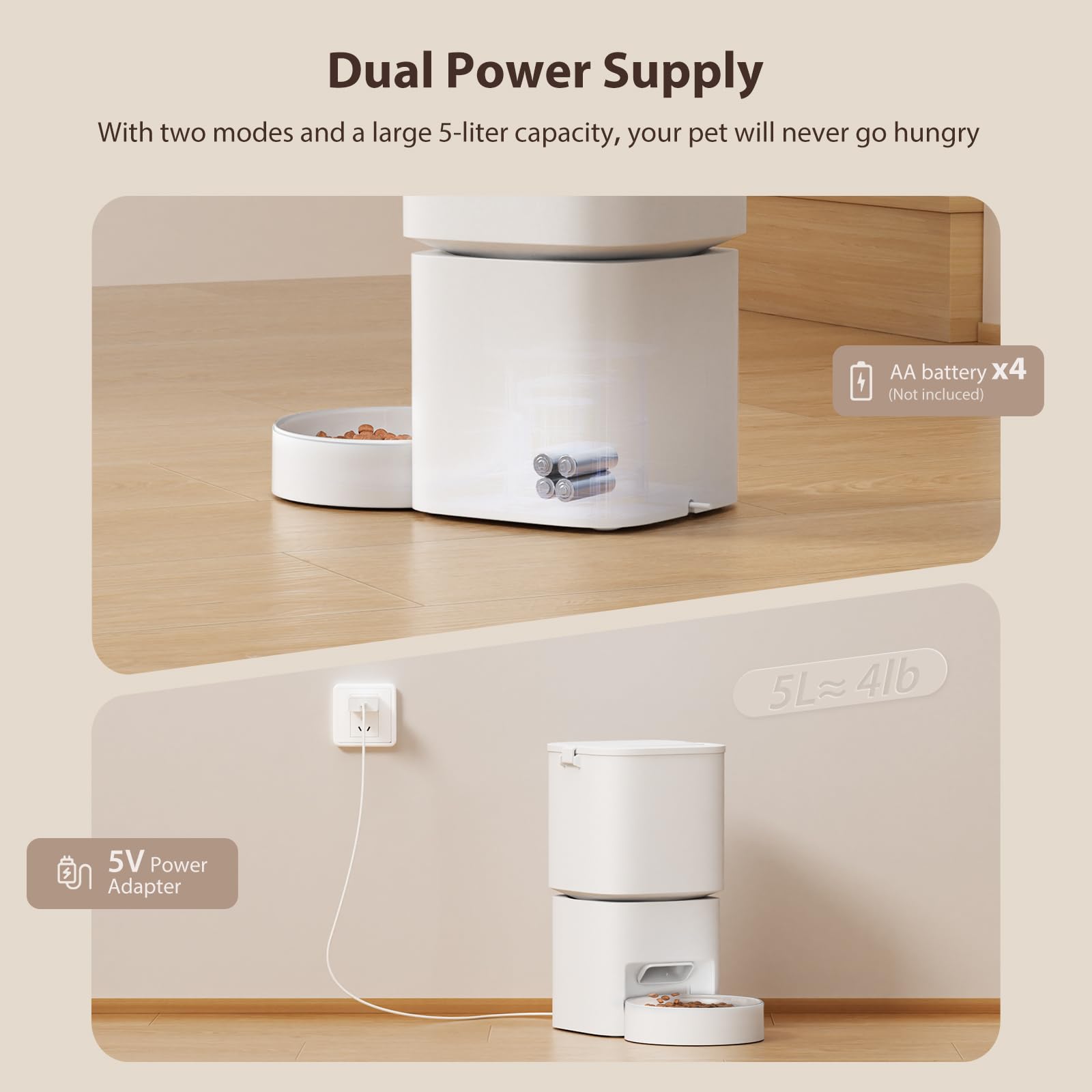 Automatic Cat Feeder with WiFi-5Ghz, APP Control Timed Cat Dry Food Dispenser with Remote Feeding, 5L Auto Pet Feeder up to 10 Meals 1-15 Portion Control Per Day, Auto Dog Feeders for Cats Dog - image 7