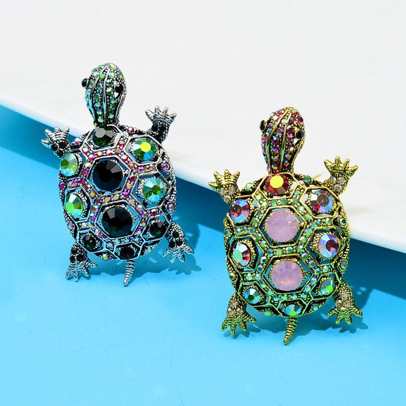 2Pcs Vintage Rhinestone Turtle Brooch for Men Stylish Animal Pin for Any Occasion - Image 6
