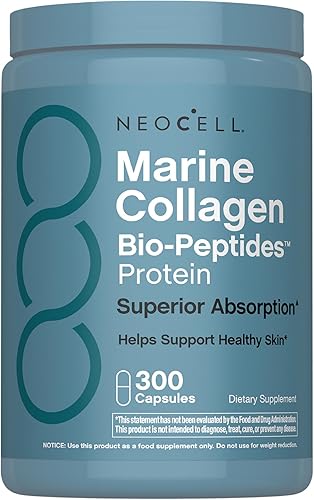 NeoCell Cápsulas de péptidos de colágeno marino | 300 píldoras | con ácido hialurónico | Más vitamina C | Biopéptidos de absorción superior para