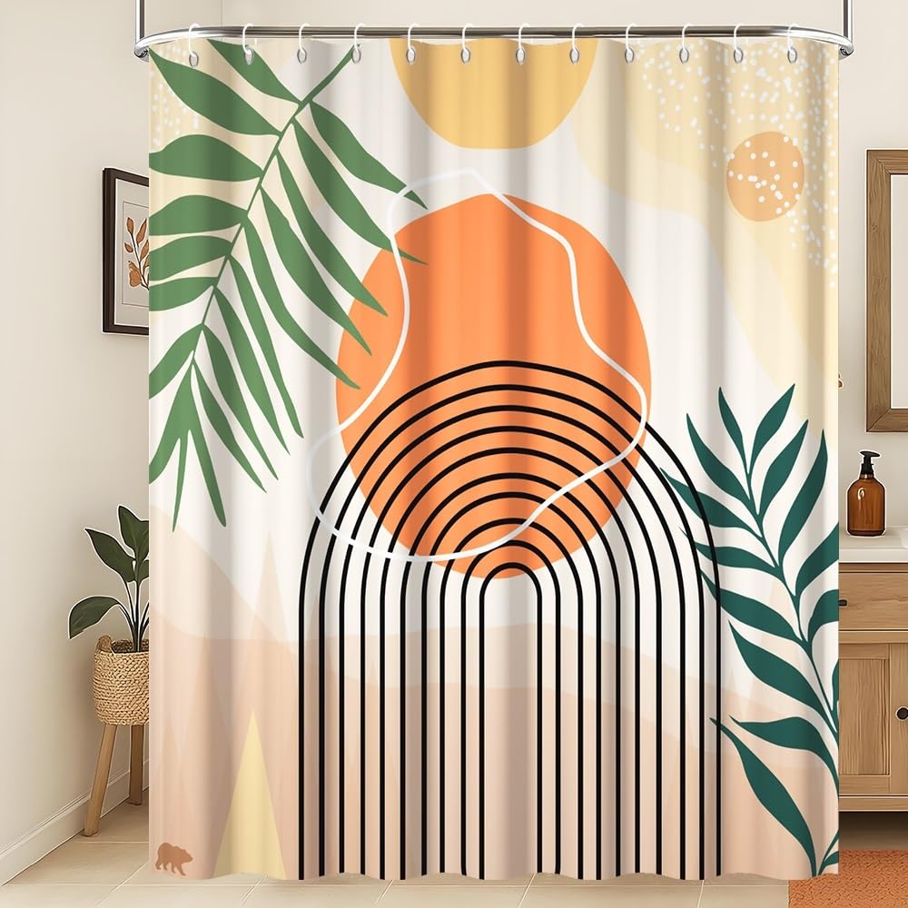 Xiaoterna Boho Sun Line Shower Curtain Washable Shower Curtains White Dots Spots Shower Curtain Colorful Boho Shower Curtain Machine Washable Waterproof Fabric 180x200cm โ image 1