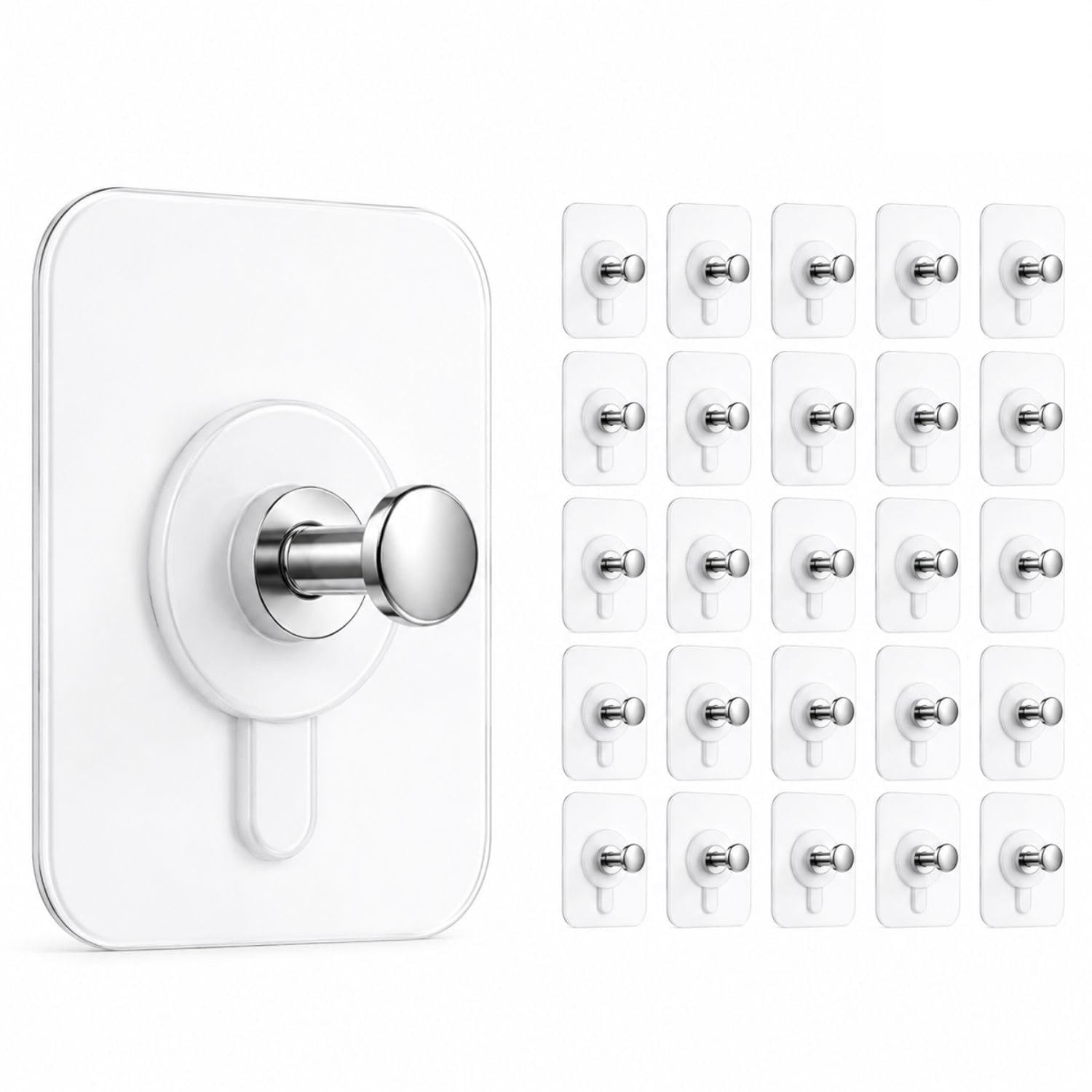 UTTARZONE Self Adhesive Wall Hooks 20 Pcs Heavy Duty (Up to 5kg*) | No Drill Transparent Hooks for Kitchen, Bathroom, Photo Frames, Keys | Waterproof Sticky Wall Hangers (Wall Hooks, 20)