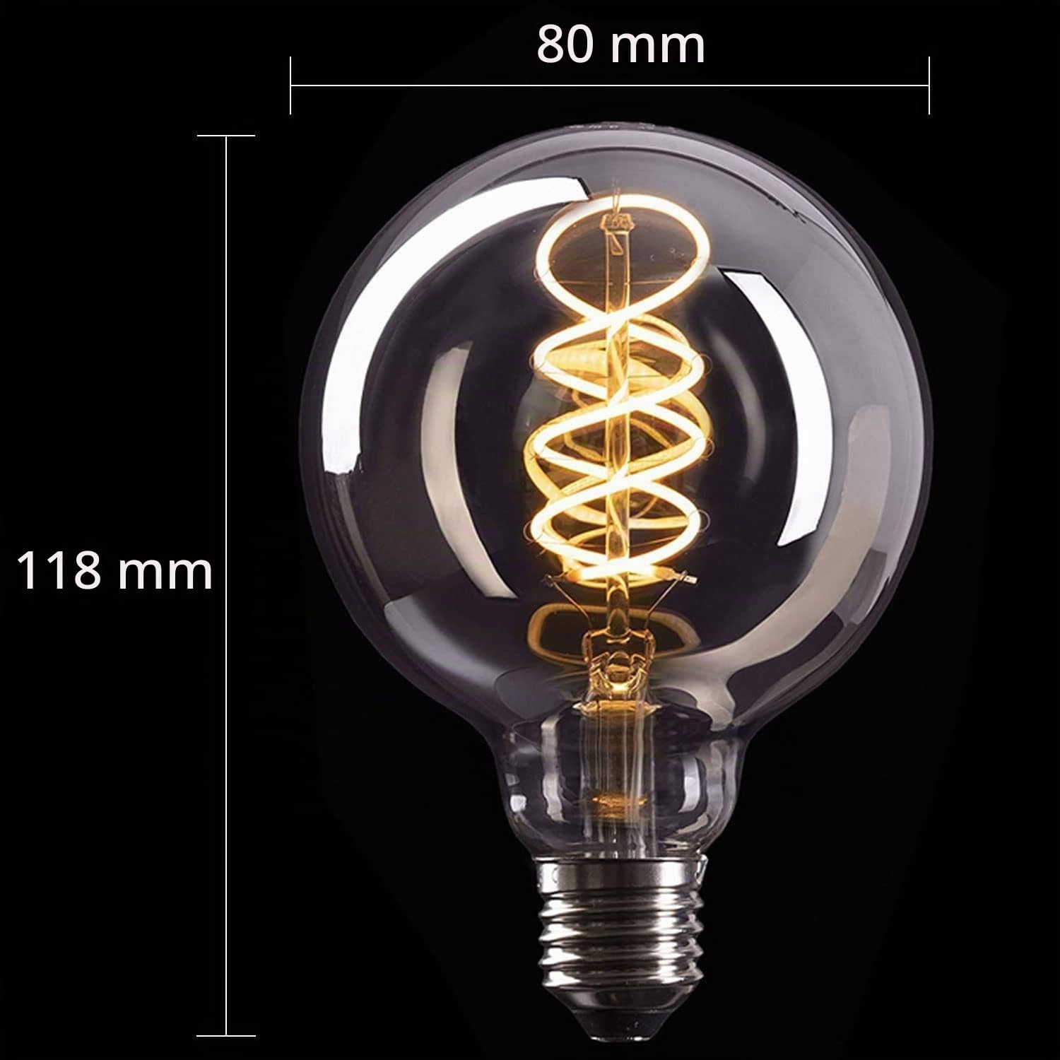 Bombilla Edison Vintage E27,G80 4W Bombilla LED E27 Regulable Ideal Para Iluminación Nostálgica y Retro en la cafetería del hogar, Vidrio gris - 6 piezas（YHS3PBT1）
