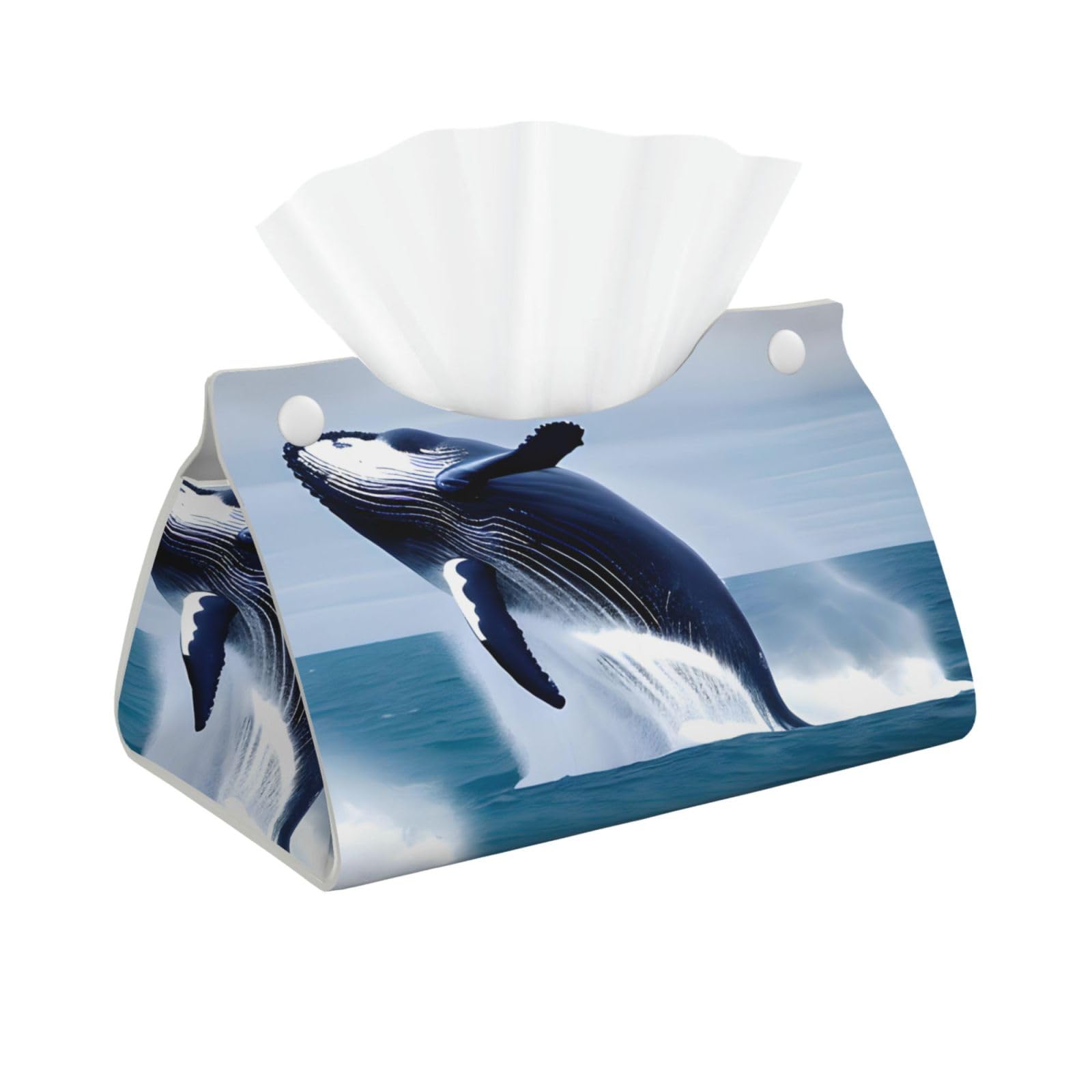 Whales at sea Long Leather Tissue Box Cover-Waterproof PU Leather Tissue Holder for Bathroom, Decorative Rectangular Tissue Case