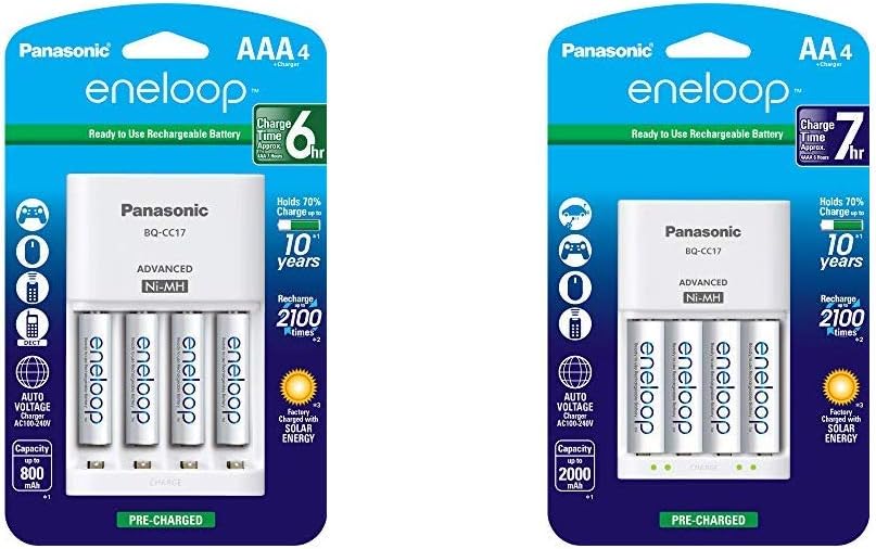 Panasonic eneloop Battery Charger Pack with Advanced Individual Cell Charger and 8 AAA and AA 2100 Cycle Rechargeable Batteries | K-KJ17M3A4BA + K-KJ17MCA4BA
