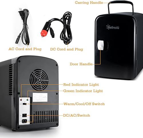 Miniatura 6 de AstroAI Mini Fridge Portable ACDC Powered Thermoelectric System Cooler and Warmer 4 Liter6 Can for Cars Homes Offices and DormsBlack Renewed