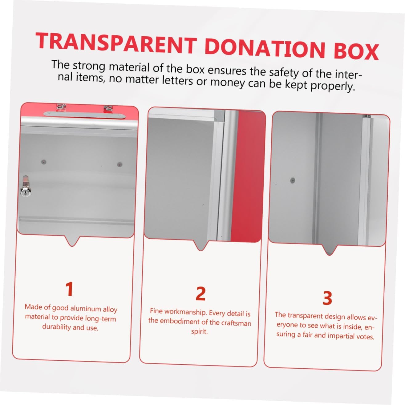 Donation Collection Containers Aluminum Frame Sturdy Lock Wall-Hanging or Desktop