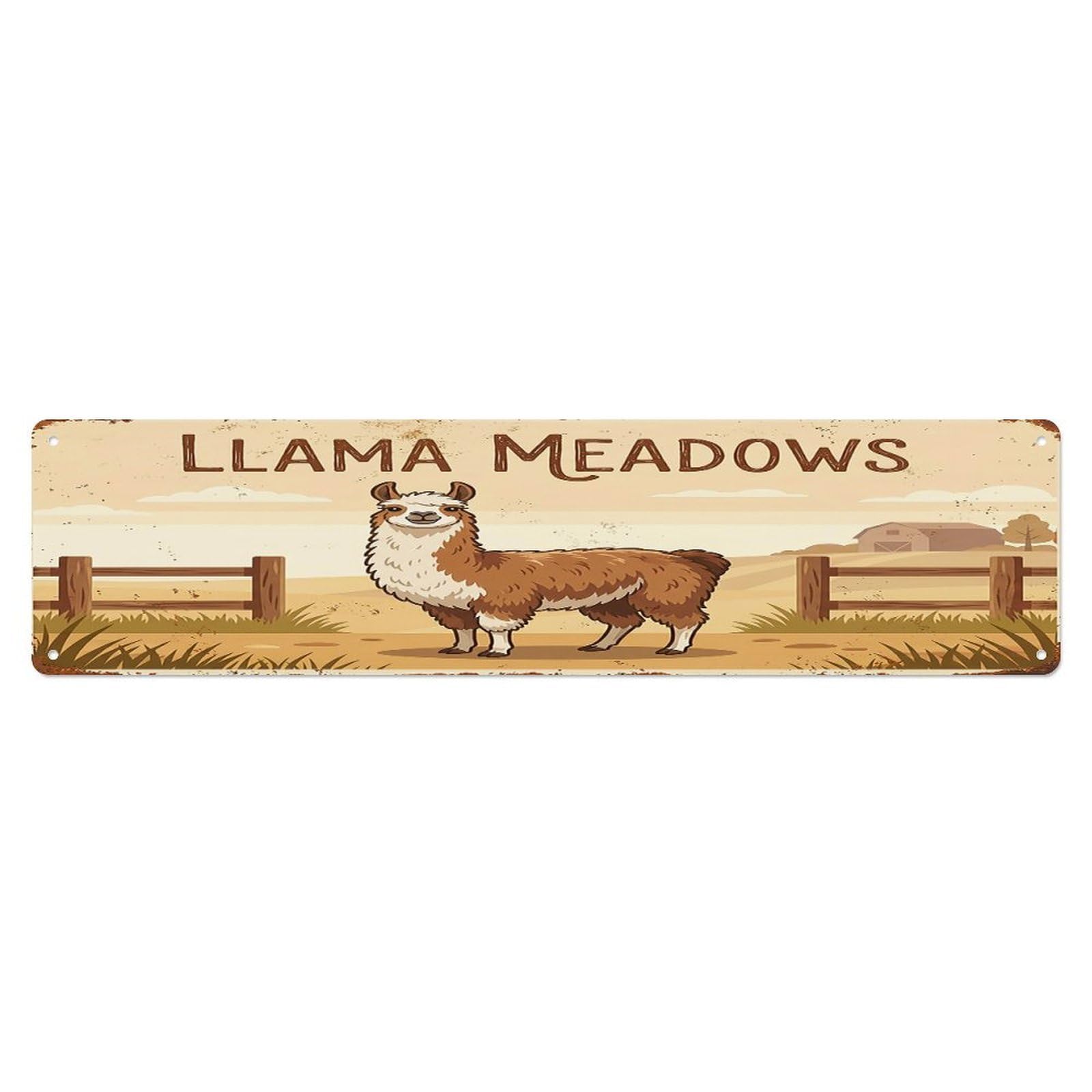 Vintage Llama Farm Scene Llama Meadows Metal Tin Sign