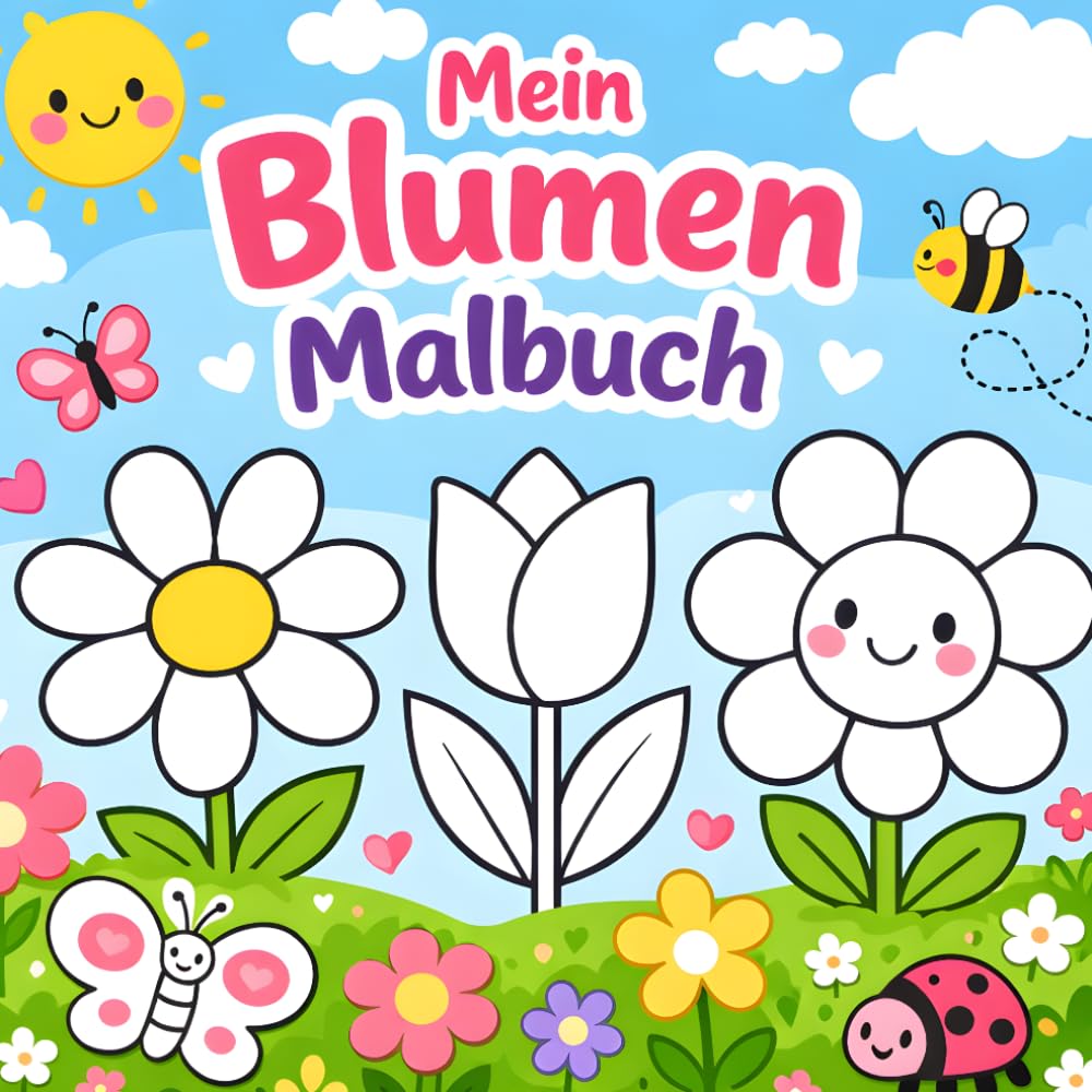 Mein Blumen Malbuch für Mädchen ab 2 Jahren: Einfaches Ausmalbuch mit süßen Blumenmotiven für kleine Künstlerinnen