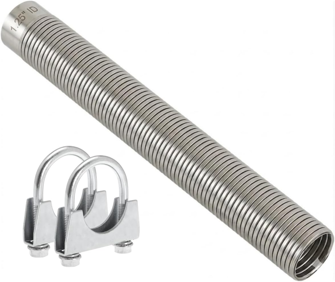 Exhaust Flex Pipe 1.25" ID x 16.5" L, Exhaust Hose Tubing with 2pc 1.25" Clamps