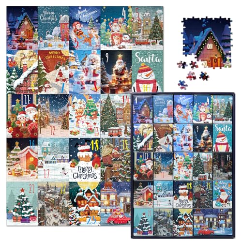 Christmas Advent Calendar Puzzle 1000 Piece for Adult, Jigsaw Puzzle Advent Calendar, Christmas Countdown Calendar 2024 Jigsaw Puzzle for Adults Kids,Xmas Gift for Boys and Girls (christmas-1)
