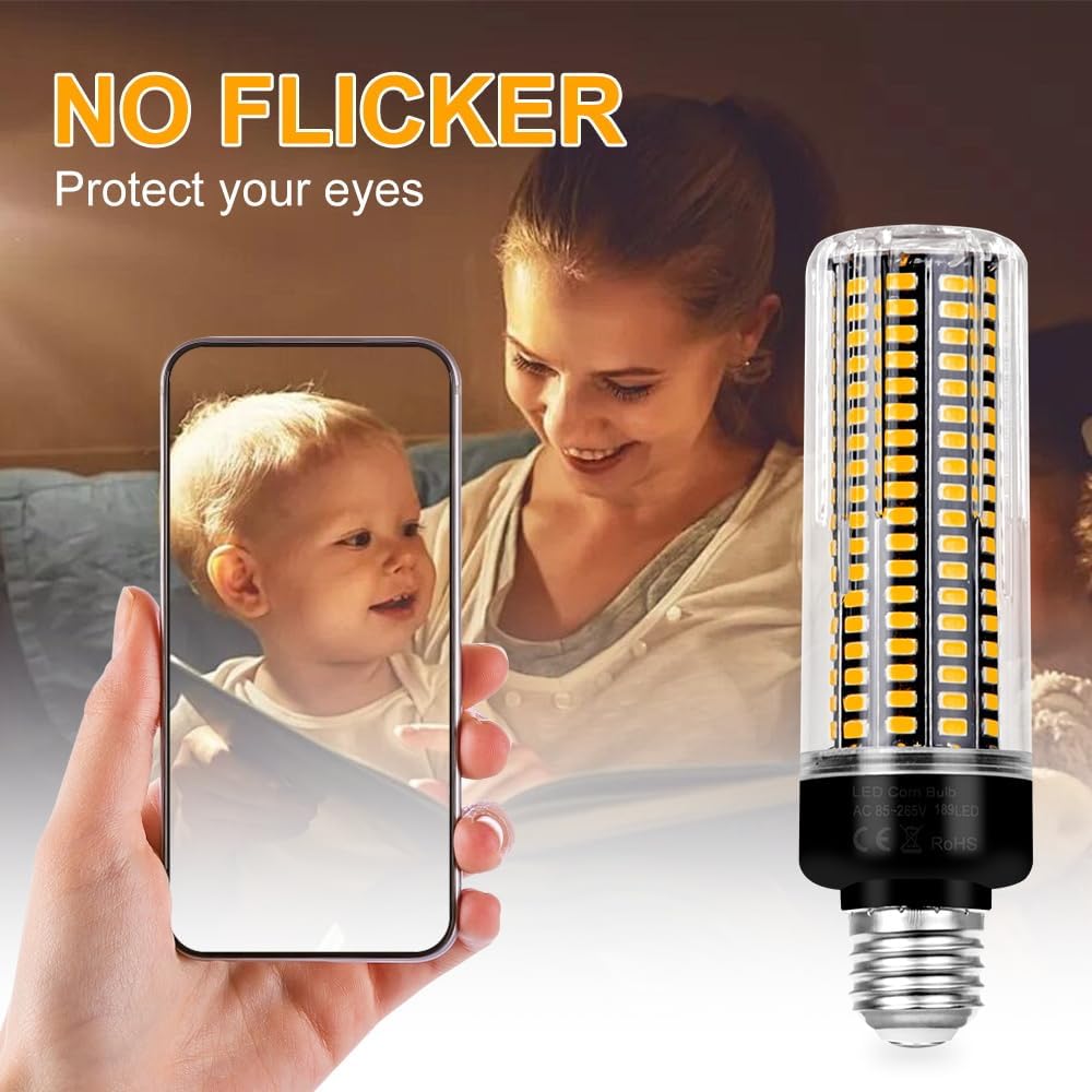 6 Packs E26 Bulb LED Corn Lights 3000K Warm White 4041Lumen 350Watts Equivalent E27 Base Ceiling Fan Light Bulbs AC85-265V for Storehouse Office Home Indoor Outdoor Household Corn Lighting