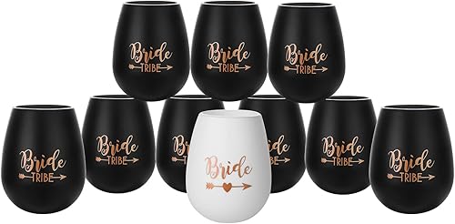 Miniatura 8 de Vasos de vino de silicona para despedida de soltera, tribu de novia y dama de honor, juego de 10 unidades para regalo de dama de honor (rosa)