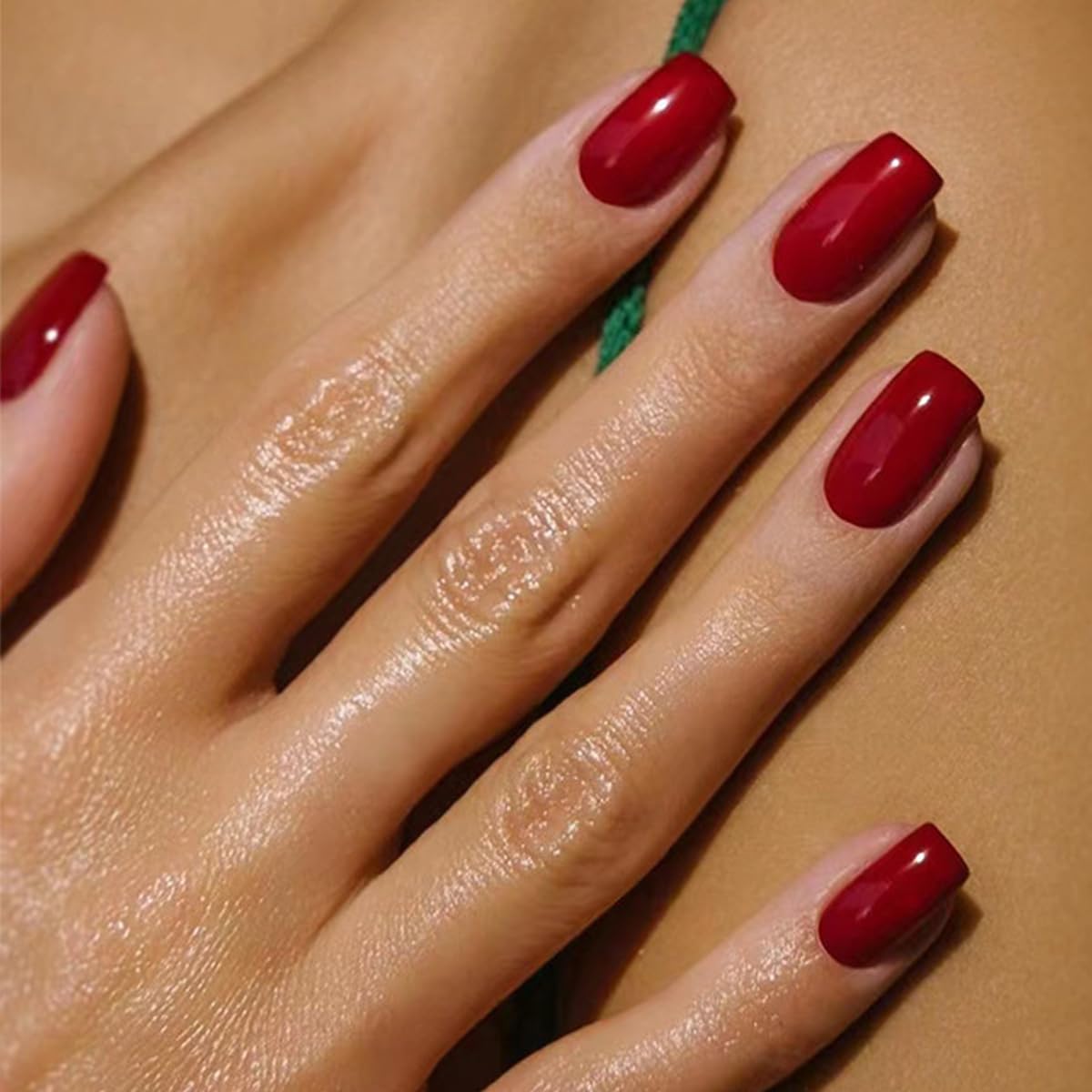 Red Press on Nails - Short Square Glossy Fake Nails