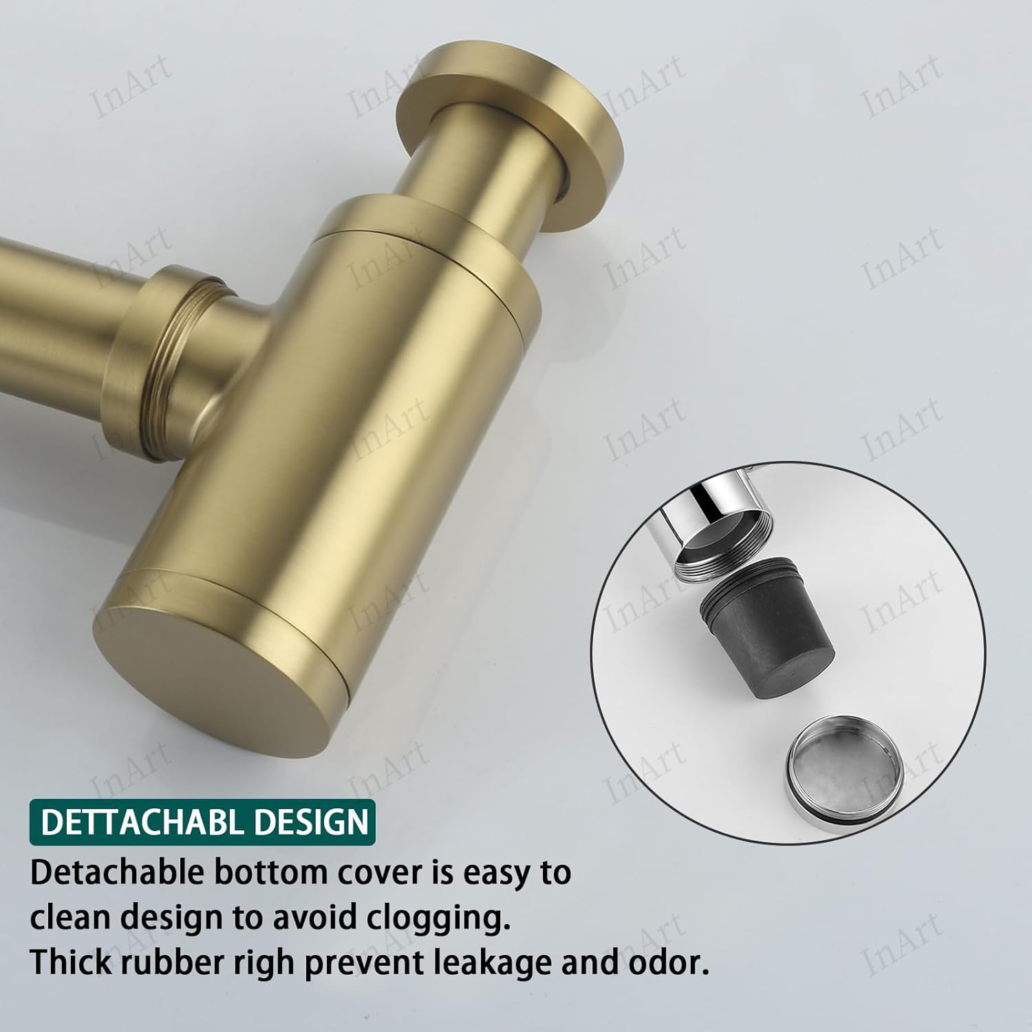 InArt® Heavy Duty Brass Bottle Trap for Wash Basin & Kitchen Sink | Brushed Gold Finish with 12 Inch Pipe & Wall Flange | Anti-Clog, Rust-Proof, Reusable, Easy Installation (Brushed Gold) 4