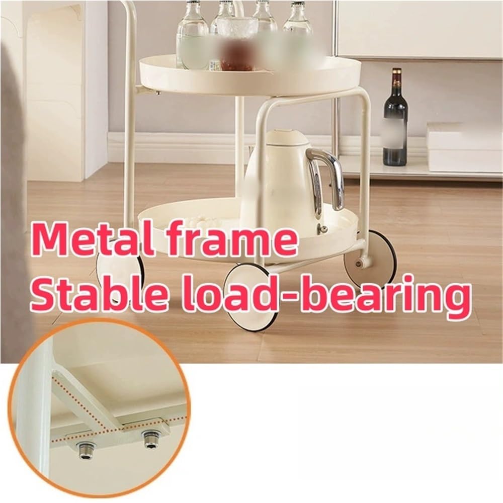 Chariot à roulettes rond à 2 niveaux – Table d'appoint mobile et support avec roulettes pour salon, chambre à coucher, balcon – Cact Rolling Sto Solut