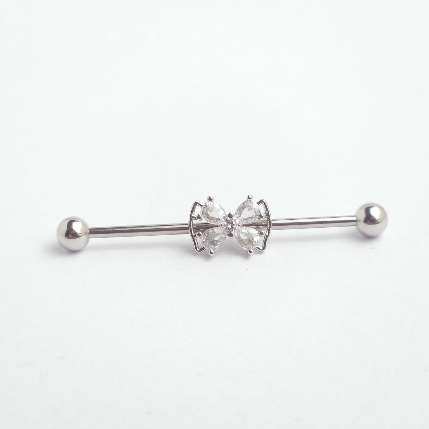 14G Crystal Bow Industrial Barbell Earring for Women Cute Bowknot Cartilage Conch Helix Industrial Bar Surgical Steel Industrial Piercing Jewelry 38mm - Image 3