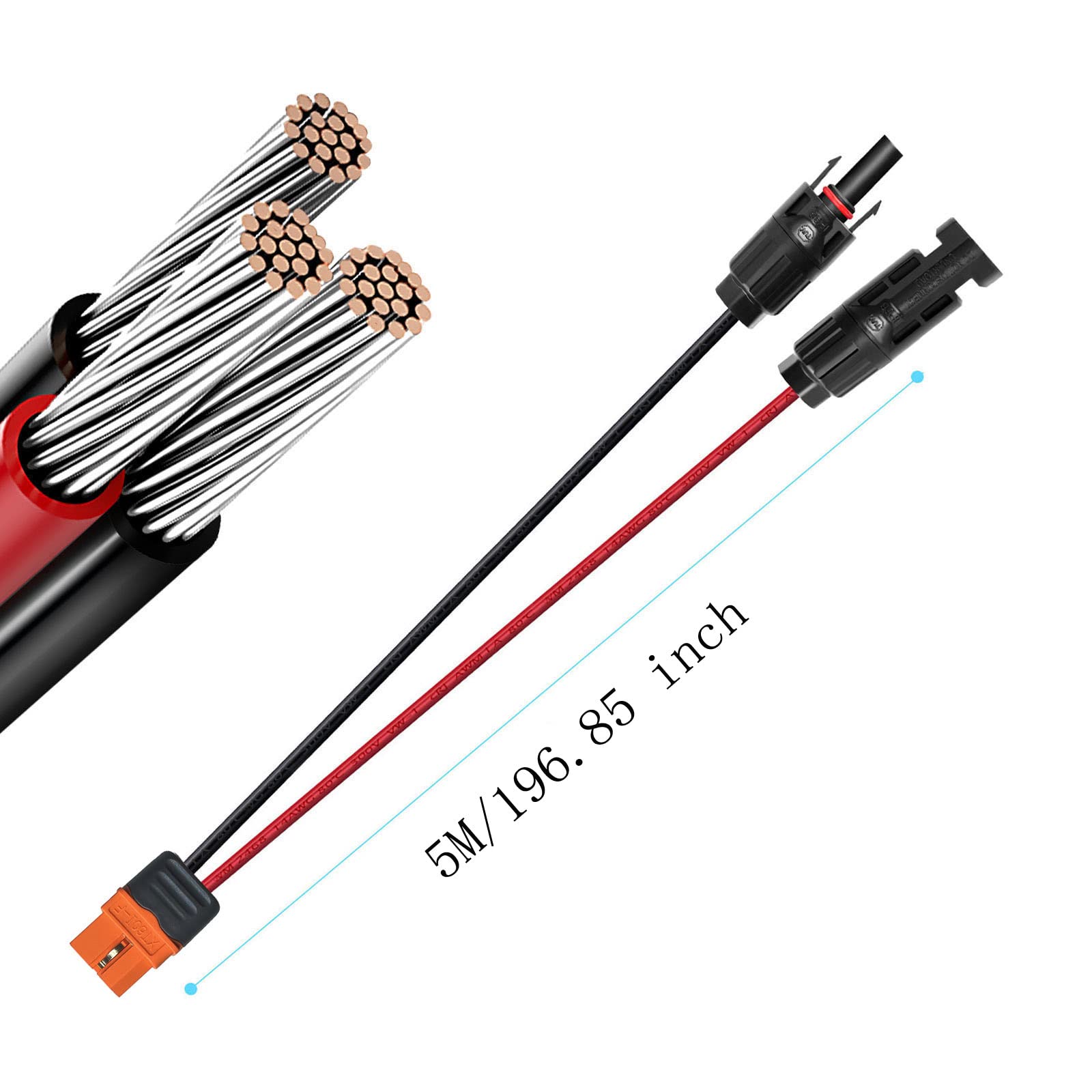 Cavo di ricarica solare spina solare a XT60i Adattatore,XT60i-F Connettore solare Collegamento dei pannelli solari 12AWG Cavo per Generatore Solare, Centrali Elettriche Portatili, (5M)