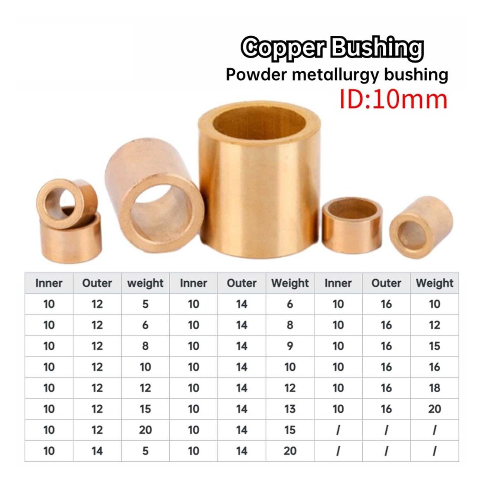 10 douilles en laiton de 10 mm de diamètre intérieur.
