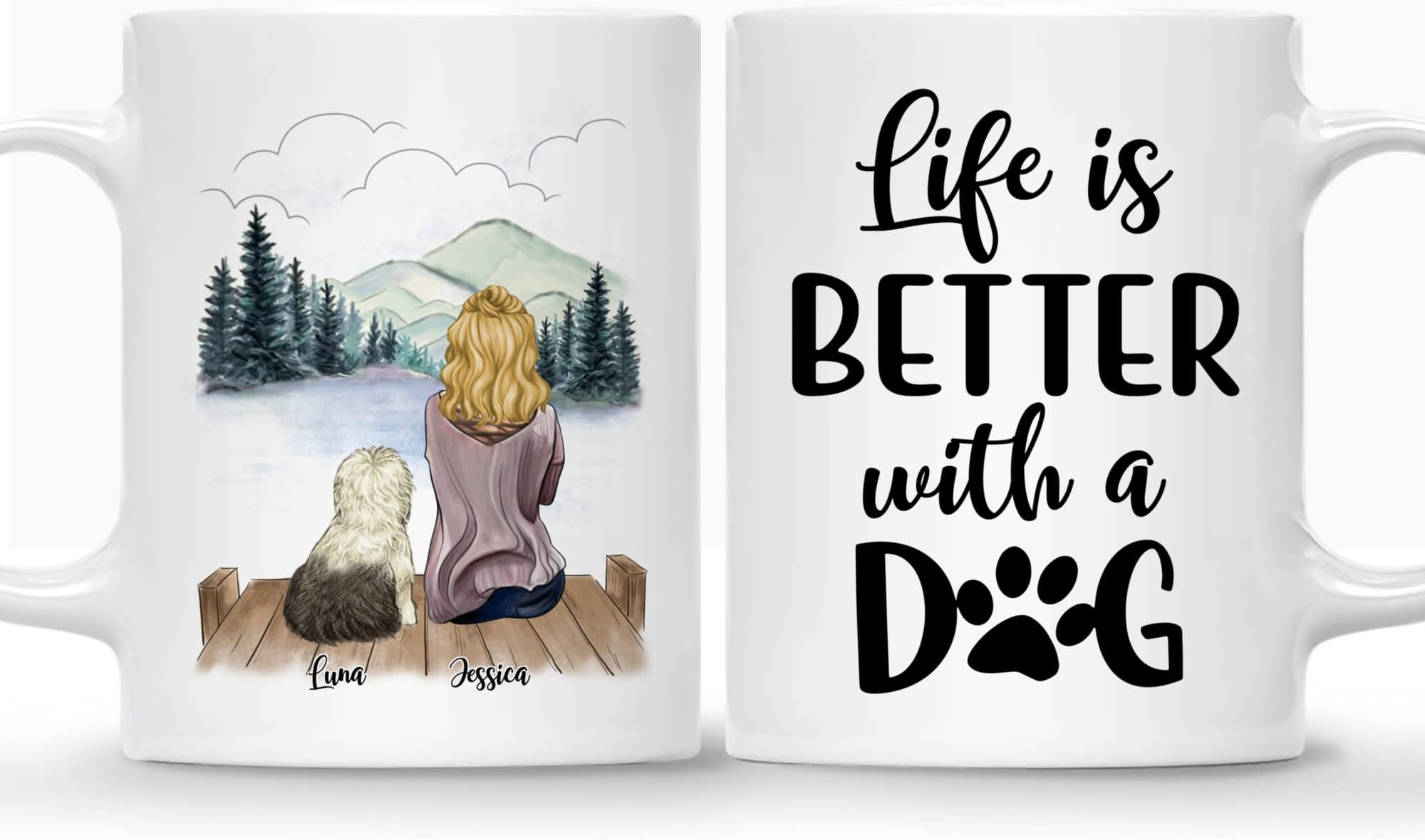 Gossby Personalized Dog Mom Coffee Mug - Custom Dog Lover Gift for Women with Design, Names - Christmas, Mothers Day, Birthday Dog Mom Gift - 11oz Dog Mug for Dog Lover - Life is Better with Dog