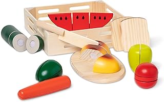 Melissa & Doug Cutting Food - Play Set With 25+ Hand-Painted Wooden Pieces, Knife, and Cutting Board - Pretend Play Kitchen Fruit Toys For Toddlers And Kids Ages 3+