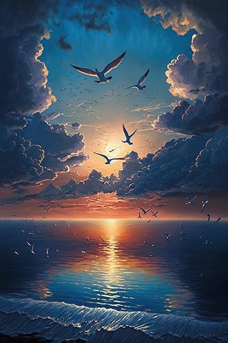 RMSGOZO Kit de pintura de diamantes de mar azul, paisaje natural, círculo completo, piedras preciosas de cristal, para adultos principiantes, para