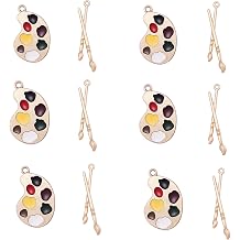 LiQunSweet 40 Pcs 2 Style Enamel Color Palette & Paintbrush Brush Charms Artist Painter Pallet Tools Set Hobby Charm for Jewelry Making DIY Craft Teacher Gifts