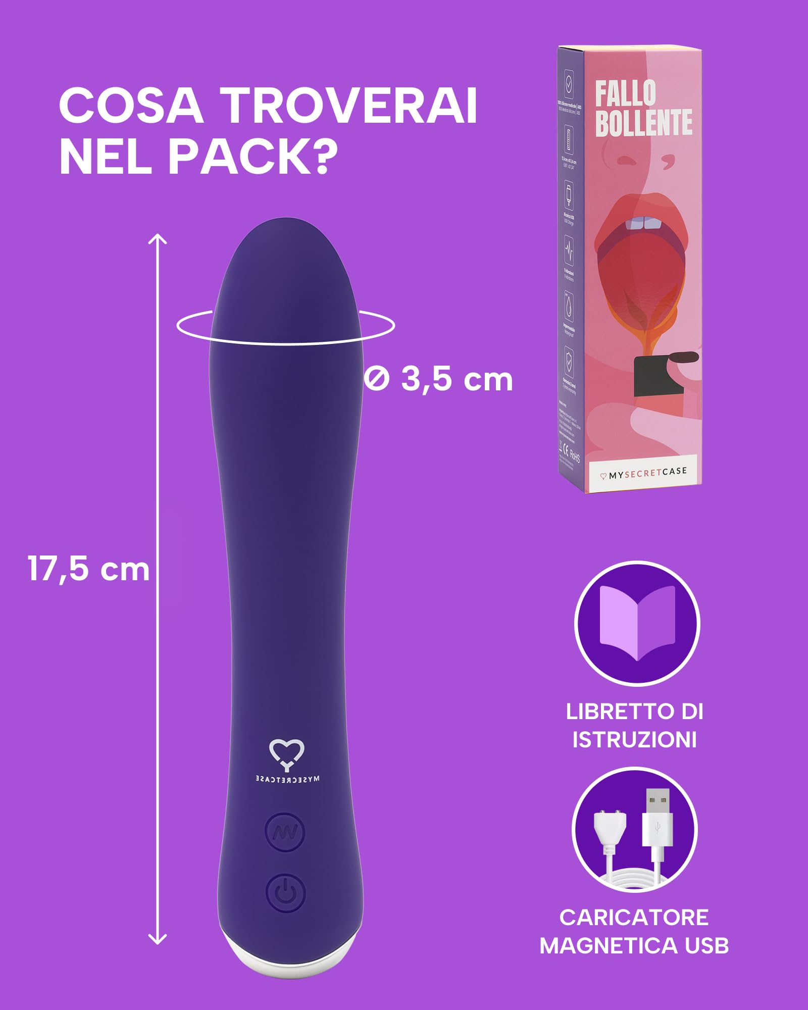MySecretCase Vibratoreper Donna Professionale Vibratore Riscaldato Fino a 40°, 9 Modalità di Vibrazione Vibratoreper Donna Piccolo Ricaricabile USB Sexytoysys Coppia Waterproof