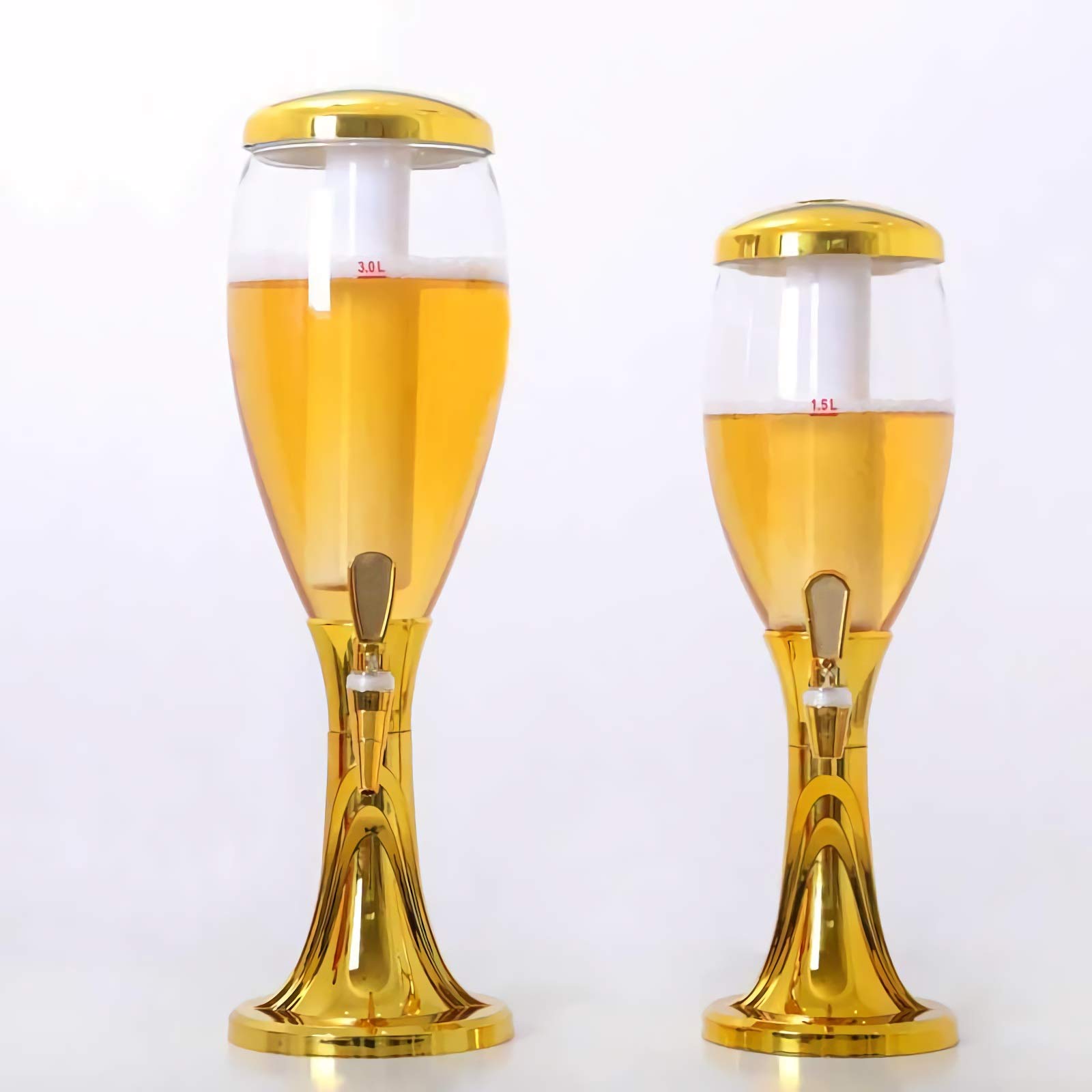 Dispensador de Torre de Cerveza Torre de Bebidas con Grifo, Tubo de Hielo y Luces LED, dispensador de Cerveza 1.5L / 3L, Luces Brillantes Dispensador de Bebidas, Oro y Plata Torre Cerveza/Dispensador