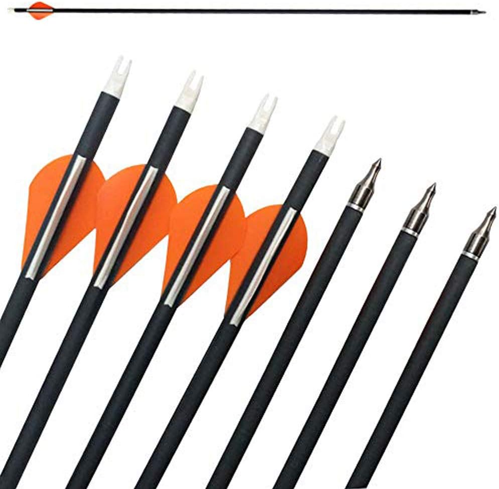 ZSHJGJR 30 Inch Carbon Arrow Archery Hunting Target Arrows Spine 500 with 100 Grain Arrow Points 2” Rubber Fletching Vanes and Quiver Tube for Recurve Bow Compound 12 Pieces