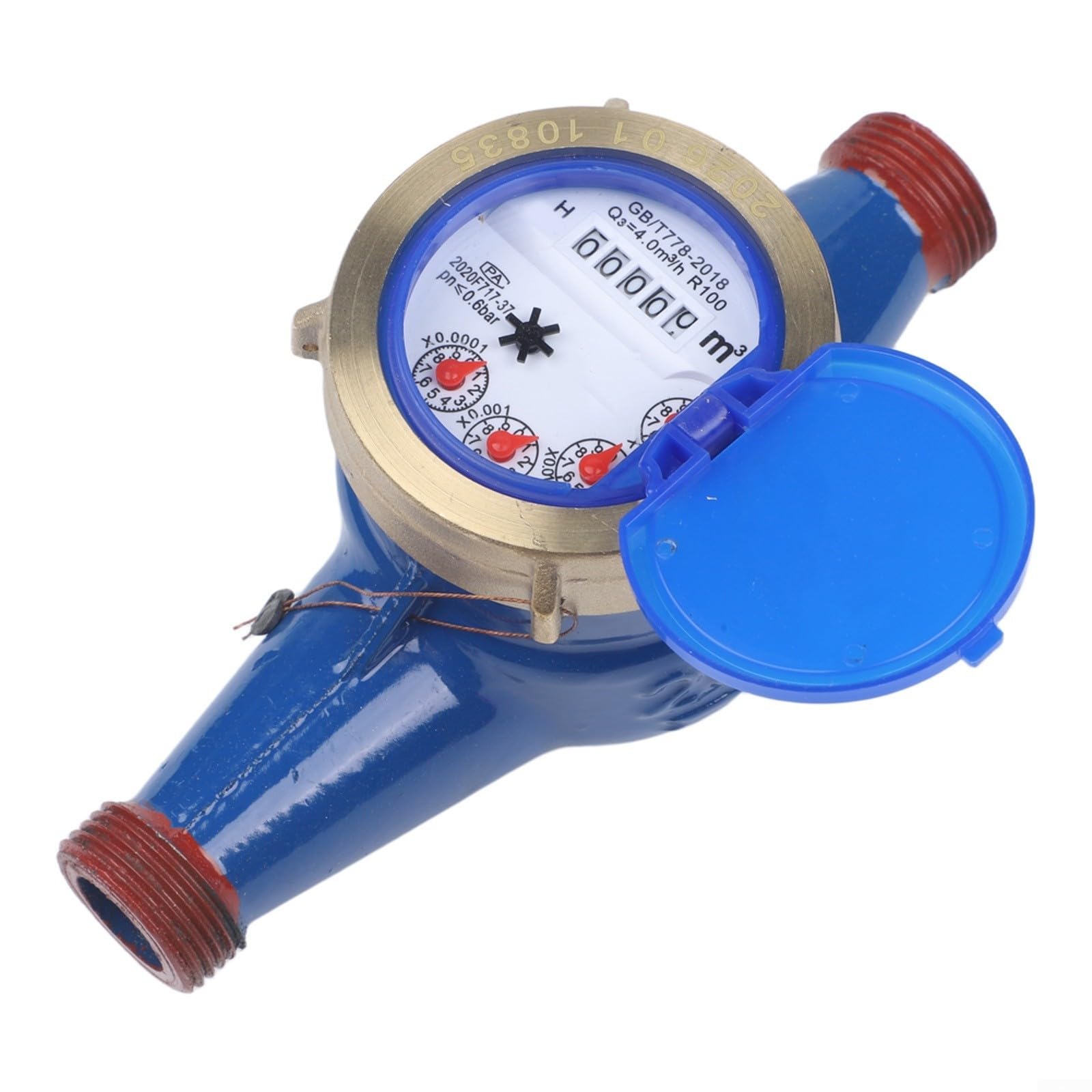 DN20 Medidor digital de agua seco de 3/4 pulgadas, todo de cobre con filtro integrado, medición precisa de flujo bajo para uso doméstico y de alquiler, color azul