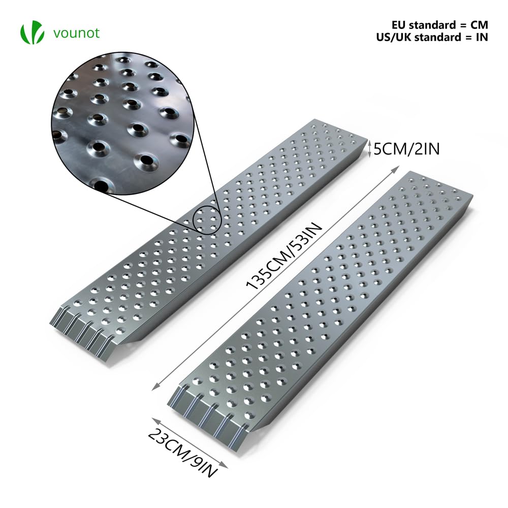 Vounot 2 x Rampe de Chargement 400kg Max Rampes Moto Tracteur Remorque Rampe d’accès 135cm x 23 x 5 cm Argent