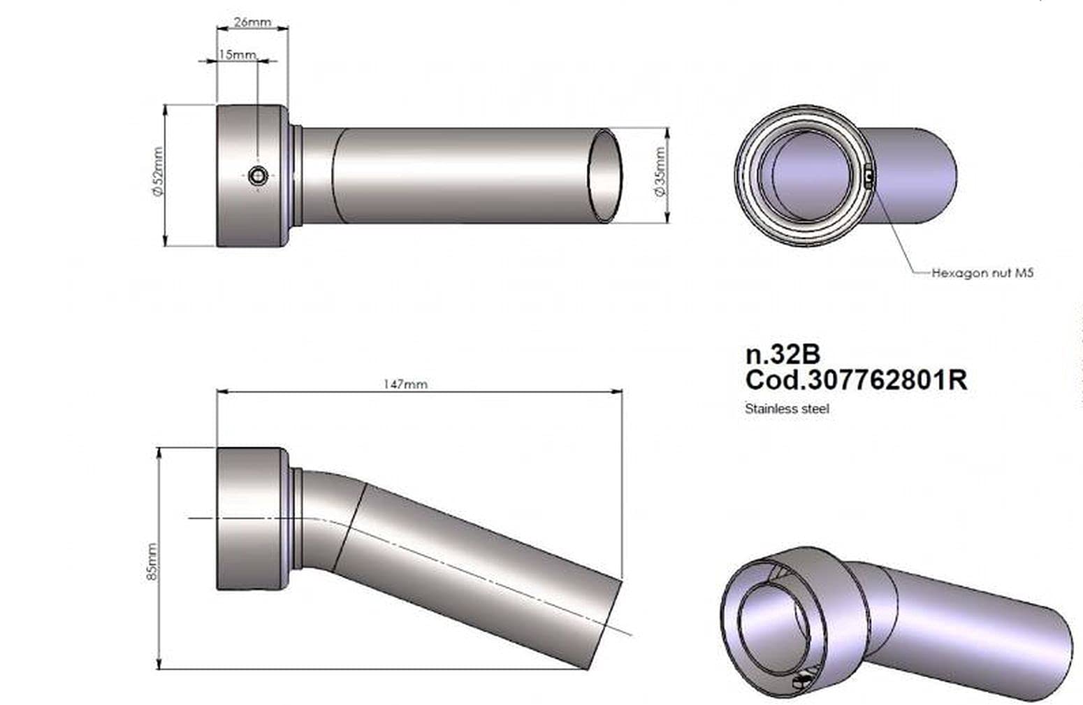 LeoVince SBK db-Eater dB-Killer 32C Länge 147mm Durchmesser 52mm/35mm Edelstahl