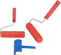 Vista 4 de JAPCHET Juego de 3 herramientas de pintura de grano de madera de 7 pulgadas, rodillo de pintura de patrón de madera de goma con mango de plástico