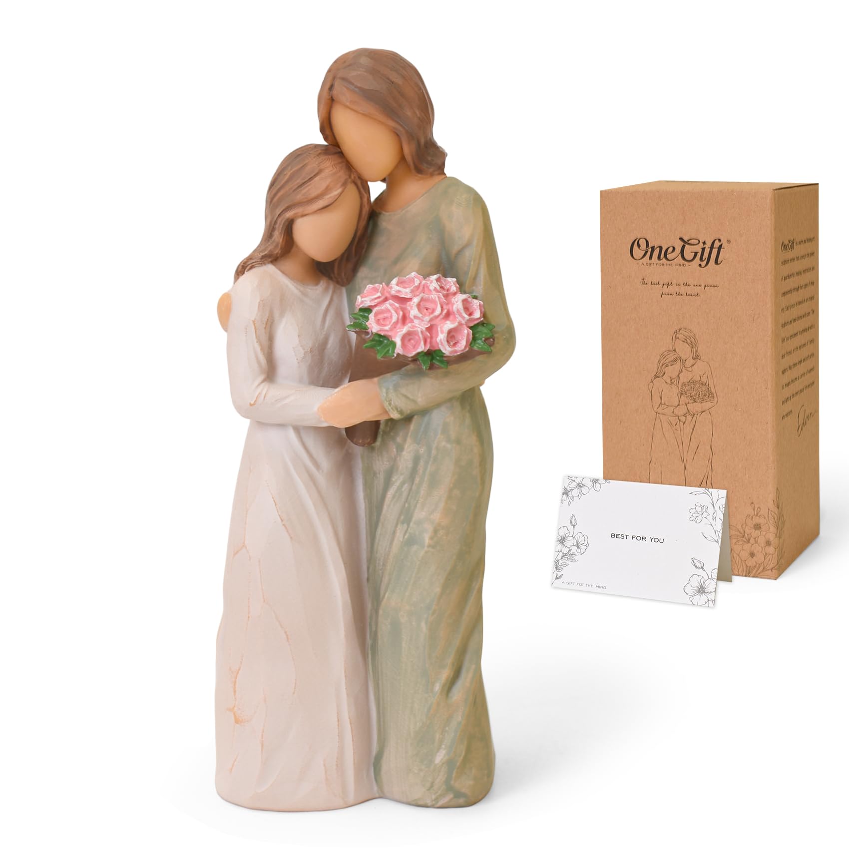 Figurine maman tenant des roses peinte à la main : cadeau fête des mères