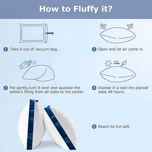 Miniatura 7 de Juego de 2 almohadas de tamaño estándar, almohadas refrescantes de calidad de hotel, paquete de 2 para dormir de espalda, estómago o de lado,